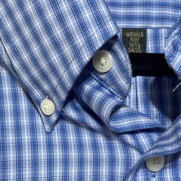 Arrow Men's Button Down Shirt Blue Micro Plaid Wrinkle Free XXL (18 1/2, 34/35) - Picture 5 of 7